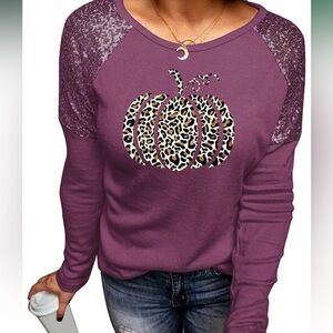 Fall sequin accent long sleeve tee